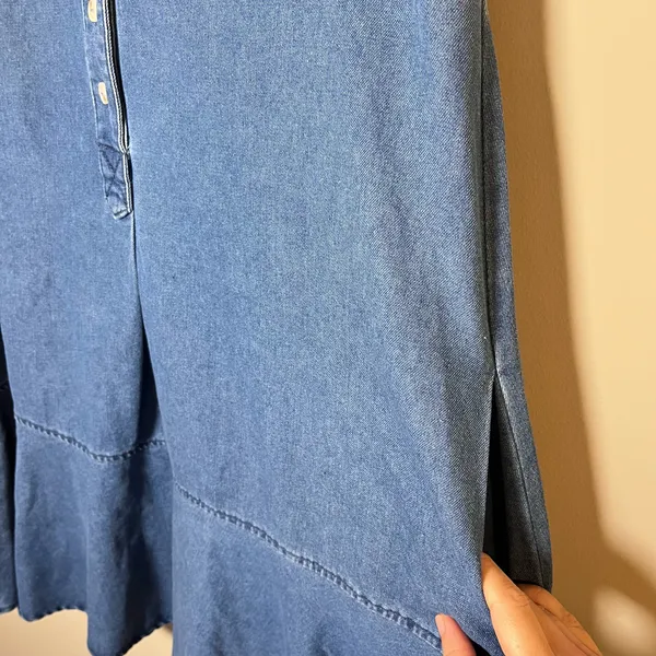 Entro Stay Close Denim Drop Waist Collared Button Front Mini Dress Blue M - Image 4