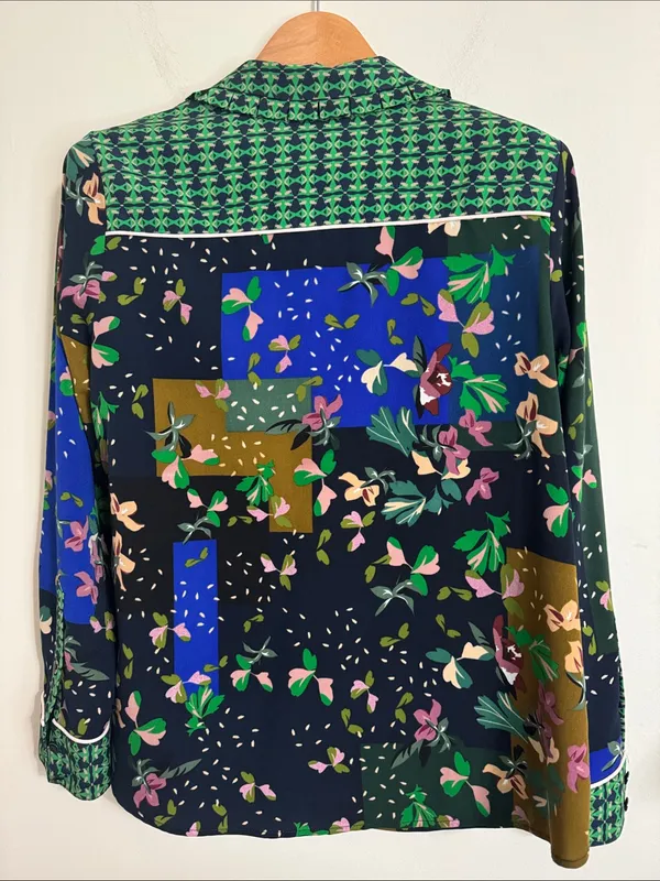 CAbi Bronco Western Eclectic Floral Patchwork Buttoned Boho Pajama Style Shirt M - Image 2