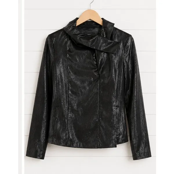INC international concepts faux leather sheen asymmetrical jacket M - Image 2