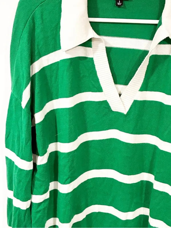 Torrid Plus Size Green White Stripe Rugby Cotton Polo Top Size 1X - Image 2
