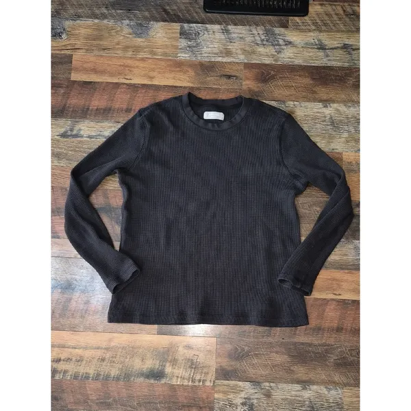 Everlane Black Waffle Thermal Top Medium Crew - Image 2