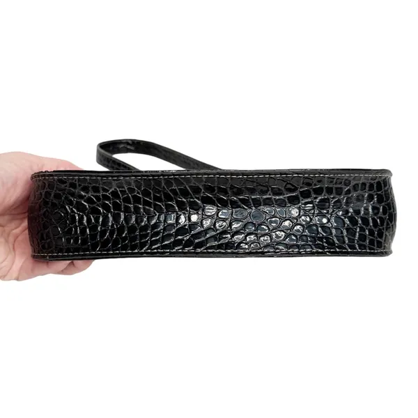 Liz Claiborne Vegan Leather Croc Embossed Small Black Shoulder Bag - Image 5