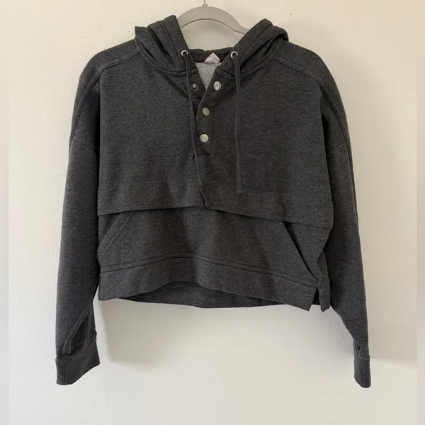 Anthropologie Daily Practice Henley Boxy Oversized Cropped Hooded Sweatshirt xs - Image 8