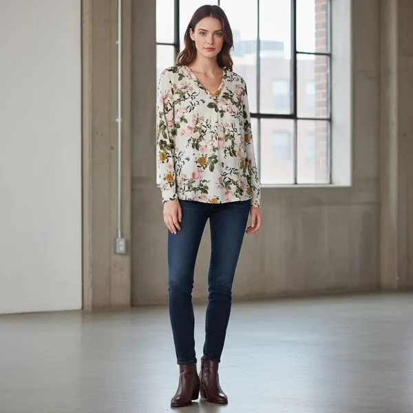 Brina & Em Long Sleeve Floral Blouse Size Medium - Image 6