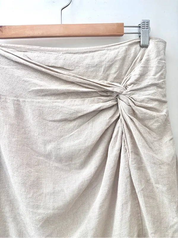 Abercrombie & Fitch Knotted Linen Mini Skirt Beige L Minimalist Coastal Neutral - Image 9