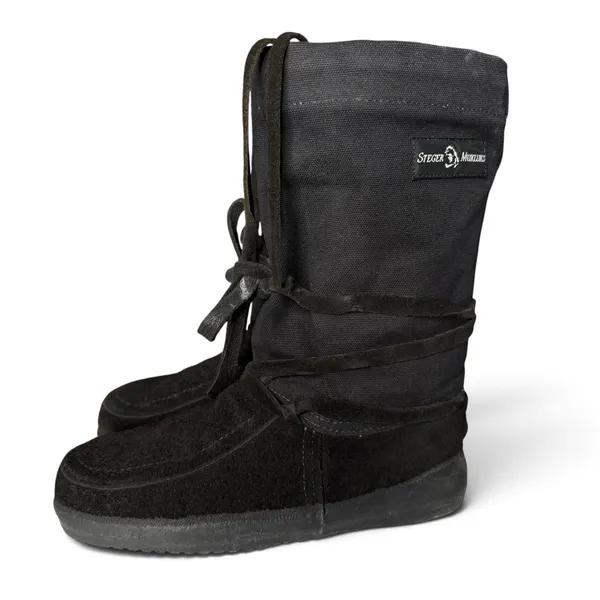 STEGER MUKLUKS Sz 8 Black Moosehide Leather OJIBWA Winter Boots Made In USA - Image 5