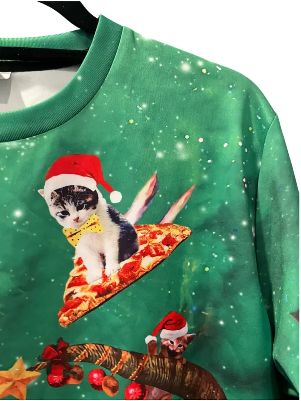 Funny Laser T-Rex Cat Pizza Pig Surf Space Ugly Christmas Sweater Unisex Size M - Image 6