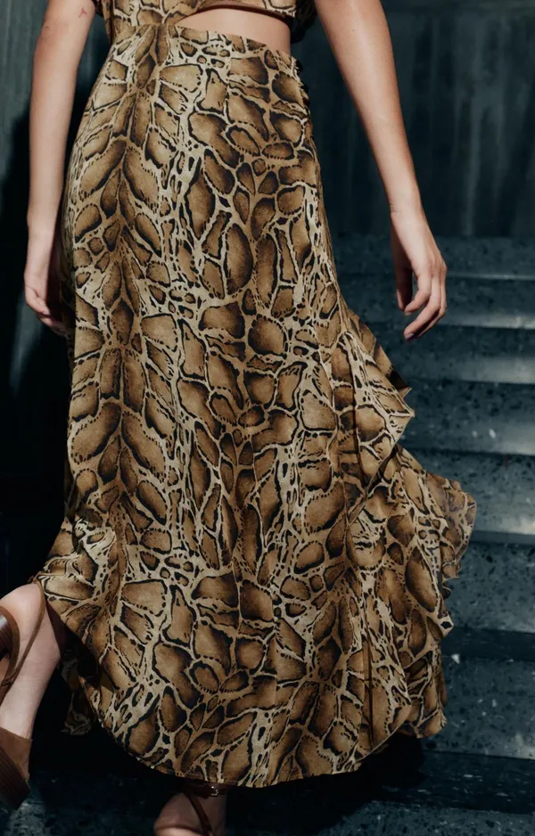 Zara maxi dress snake animal print mesh ruffled boho western casual summer - Image 8