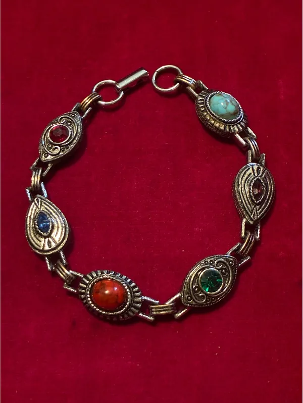 Vintage Signed Sarah Coventry Silver-Tone Multi-Color Stone Link Bracelet - Image 2
