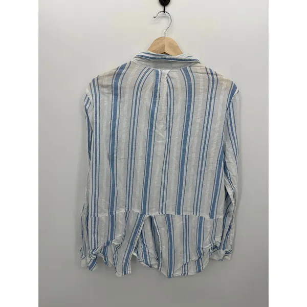 Ruff Hewn Womens Blue White Striped Button Down Shirt Sz XL Cotton‎ Coastal - Image 2