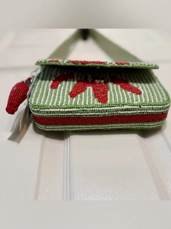 Viral Made in India Red Hot Chili Pepper Beaded Striped Shoulder Bag Charm NWT - Image 6
