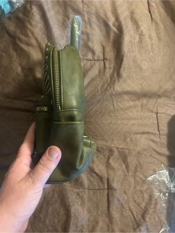 Olive Green Faux Leather Women’s Backpack Purse - Image 5