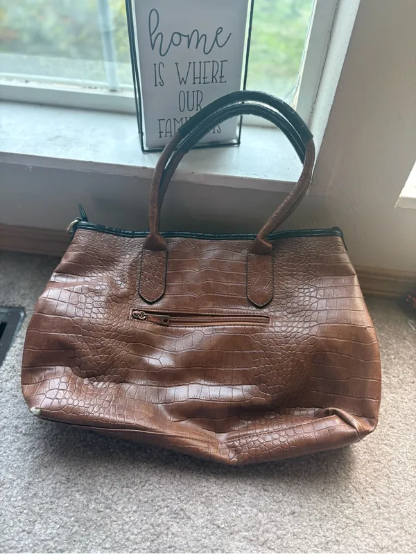 Brown Black Croc Embossed Oversized Tote Bag Y2K Slouchy Carryall Purse - Image 4