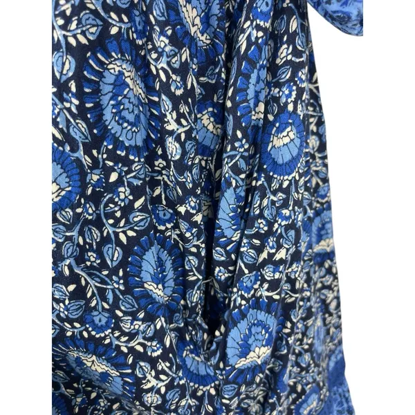 Old Navy Blue Boho Peasant Dress Women L Floral Tassel Cottagecore Festival - Image 6