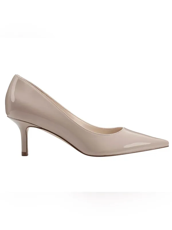 Marc Fisher Beige Patent Pointed-Toe Kitten Heel Pumps - Image 2