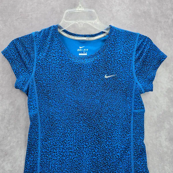 Nike Di Fit Blue Black Print‎ Short Sleeve Active Running Tshirt XS Extra Small - Image 3