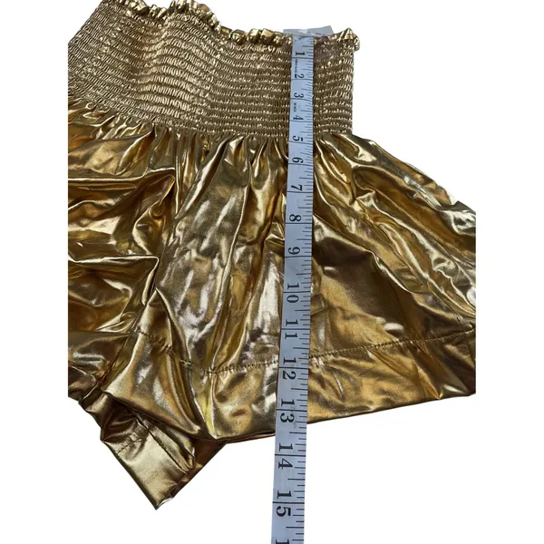 Queen‎ of Sparkles Gold Metallic Smocked High Waist Flared Shorts Womens XS - Image 3