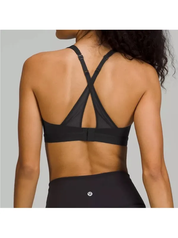 Lululemon Up for It Bra Black Women’s Mesh Cross No Wire Back Medium Support - Image 2