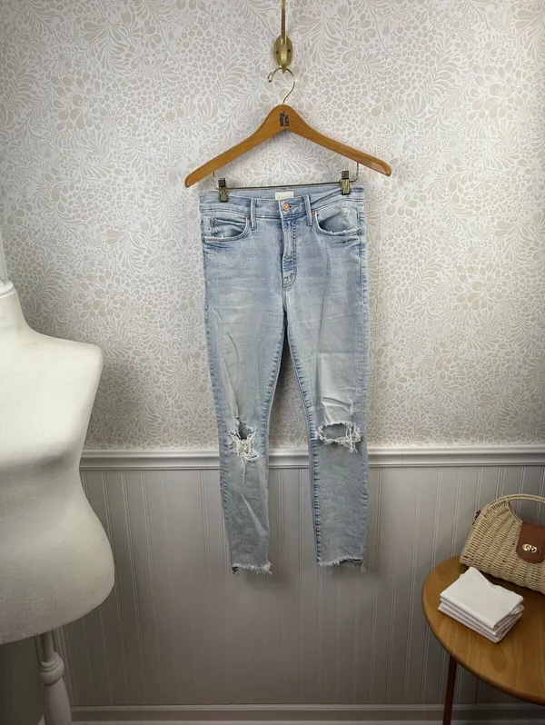 MOTHER The Stunner Zip Ankle Step Fray Distressed Light Wash Jeans - Size - 24 - Image 5