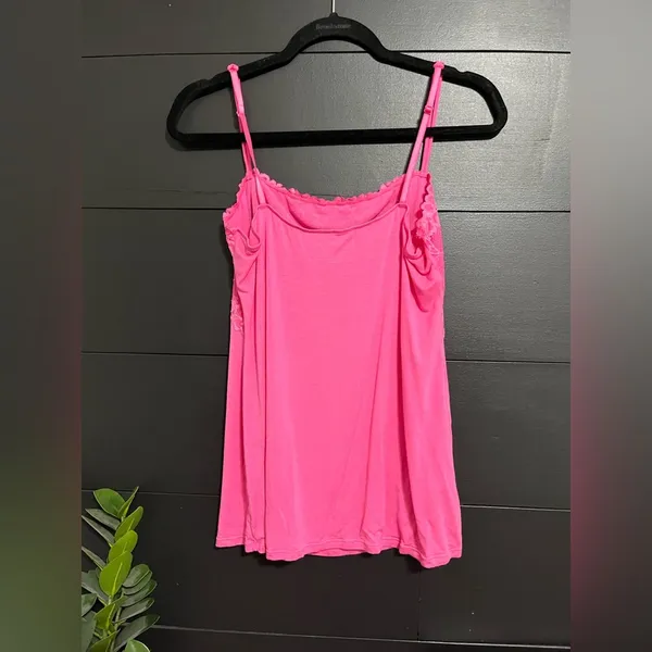 Y2K Hot Pink Slip Cami Tank Top Lace Adjustable Straps Women’s Sz L Vintage EUC - Image 3
