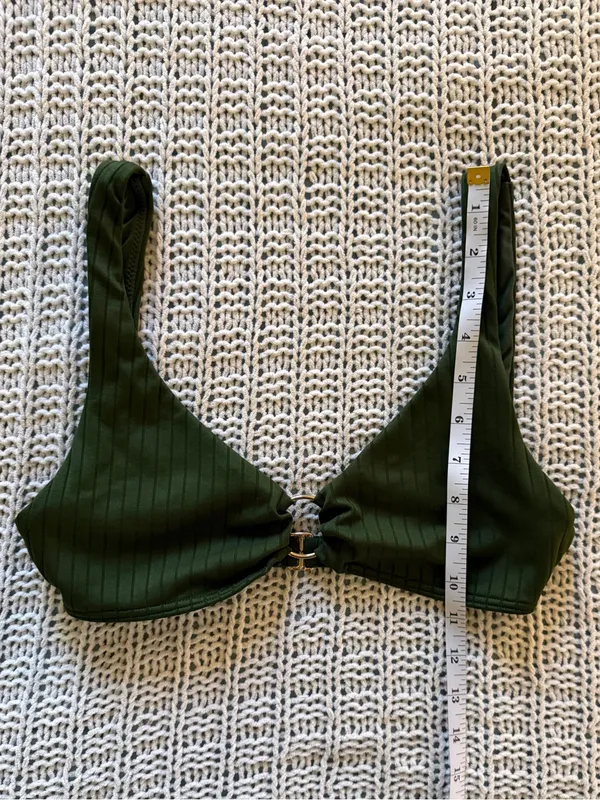 Hollister Olive Forest Green Ribbed Bikini Top Metal Ring Center Size Small - Image 5
