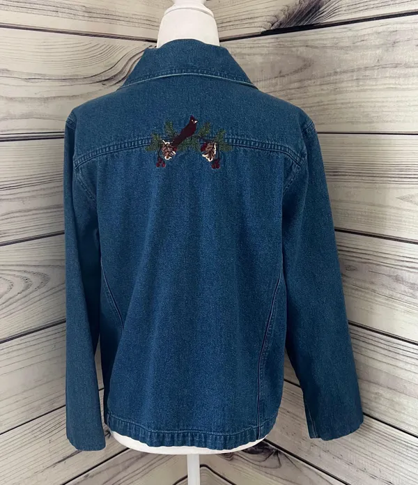 North Crest Vintage Denim Winter Embroidered Button Down Shirt Jacket - Image 6