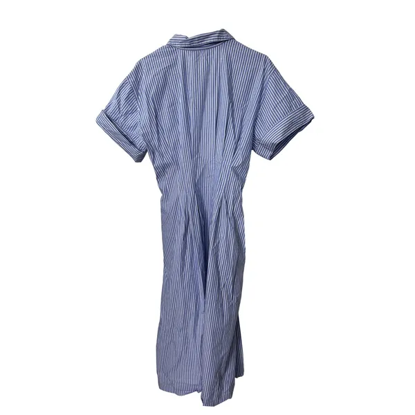 J.Crew Shirtdress Blue White Striped Short Sleeve Fit Flare Organic Cotton - Image 5