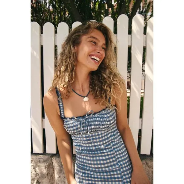 FREE PEOPLE Lucinda Plaid Midi Dress in Blue Combo Size X-Small - Image 3