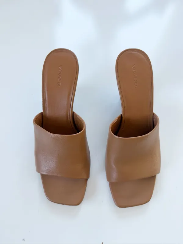 VINCE Pia Leather Wedge Sandals - Tan Size 9 - Image 3