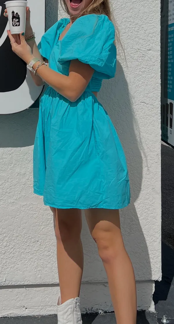 A New Day Blue Puff Sleeve Mini Dress - Image 2