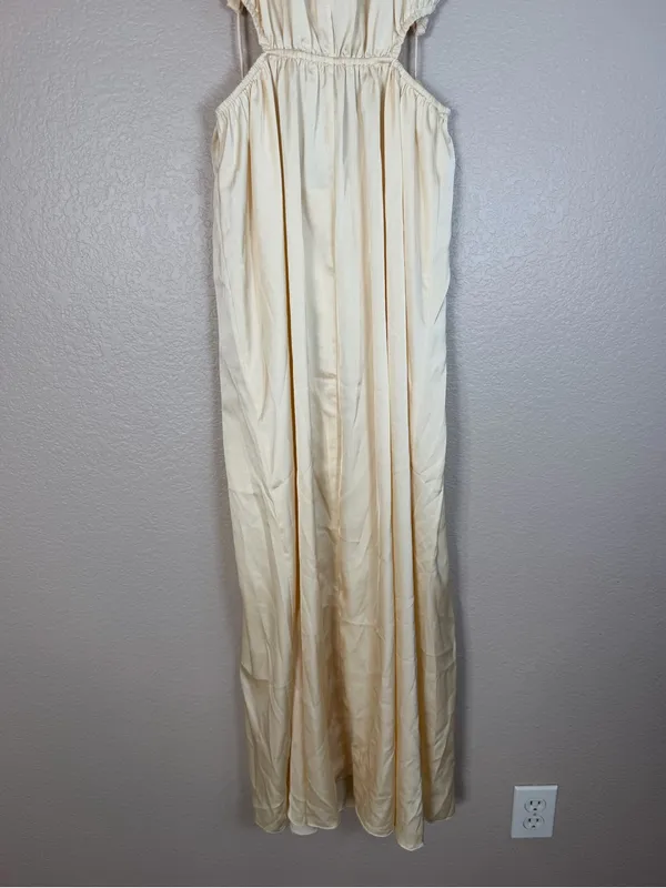 12th Tribe Cream Ivory Satin Cutout Maxi Dress Small - Image 7