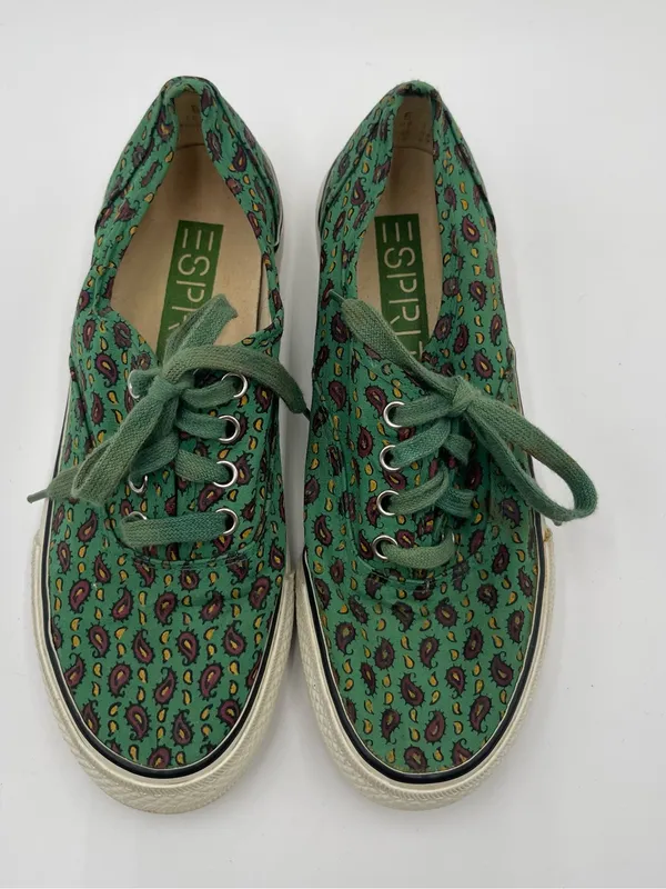 Esprit Vtg 90s Canvas Low Top Sneakers Green w/paisley AOP Print Women’s Sz 6 - Image 8