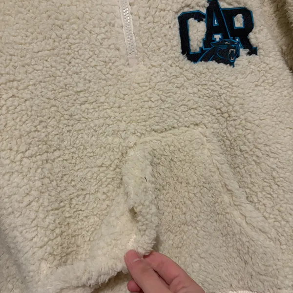 WEAR by Erin Andrews Carolina Panthers Sherpa Half-Zip Hoodie cream‎ women small - Image 3