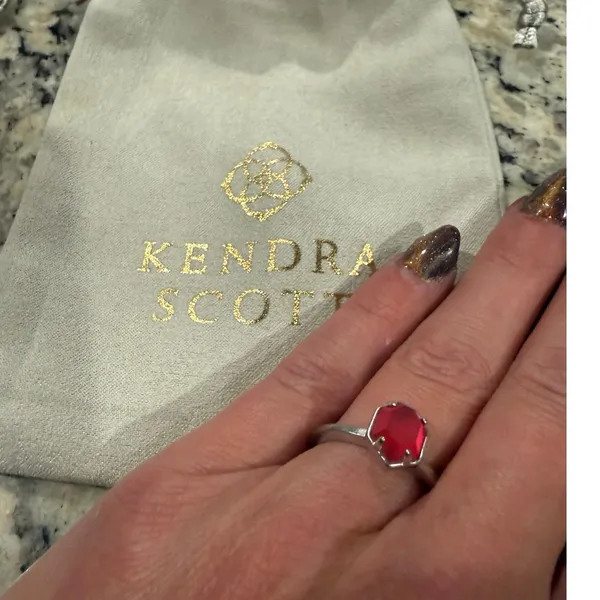 Kendra Scott Calvin Stacking Ring Sz 6.25 Rhodium Silver Red Magnesite Gemstone - Image 6
