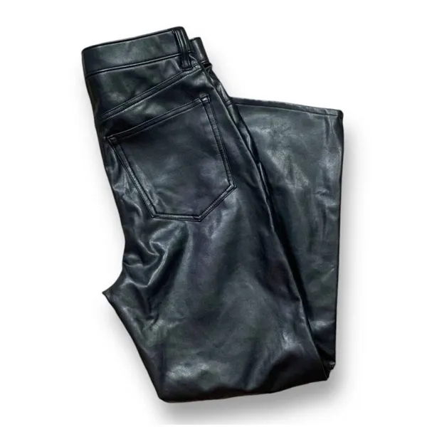 Abercrombie Vegan Leather Ankle Straight Leg Ultra High Rise Pants Black‎ Edgy - Image 3