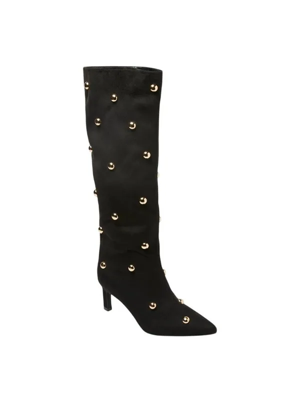 A New Day Studded Faux Suede Mid-Calf Boots with Cone Heel Jet Black / Gold 9M - Image 11