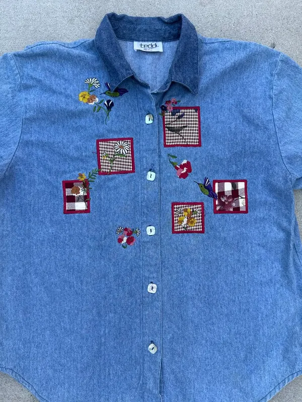Vintage 90's Teddi Teachercore Cottagecore Blue Cotton Button-up Women's Petite - Image 2
