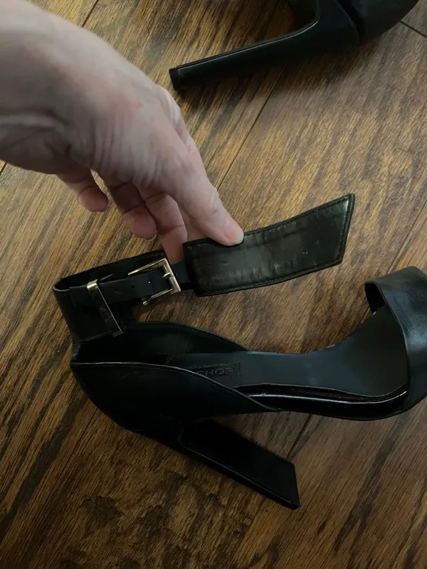 Topshop Black High-Heel Ankle-Strap Sandals with Metallic Toe Accent - Image 9