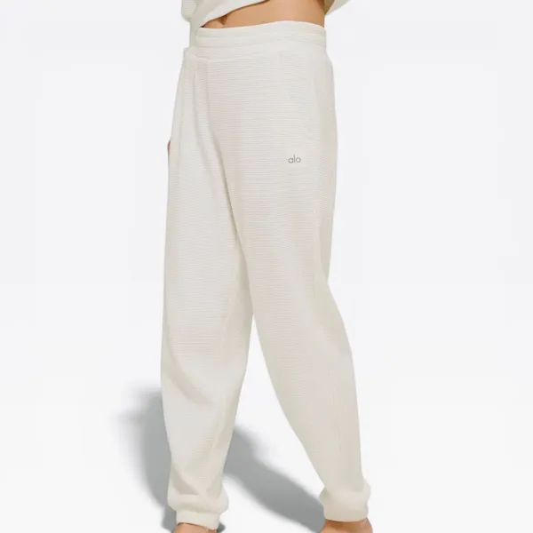 Alo Yoga Muse Sweatpants Bone Ivory Ribbed Waffle‎ Knit Joggers Womens XS - Image 2