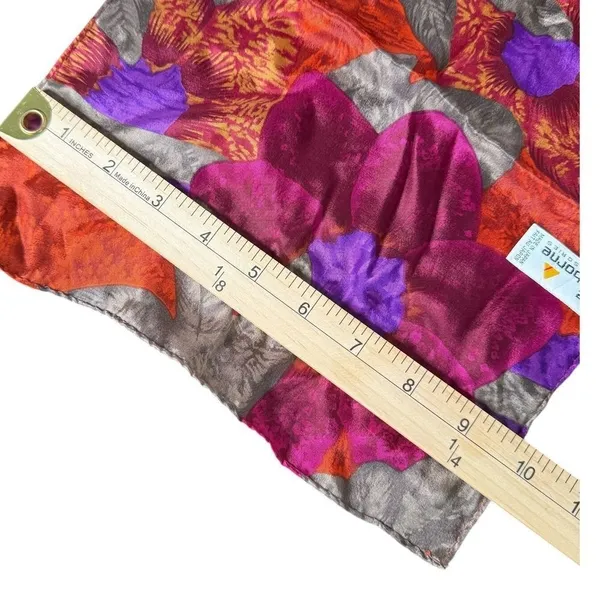 Liz Claiborne Vintage 80s 100% Silk Lightweight Scarf Floral Red Abstract Made in Japan 55" - Image 4