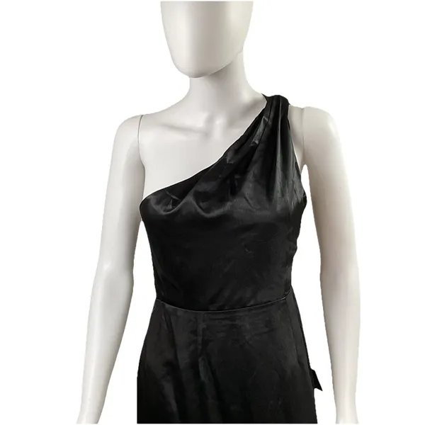 Lulus Black Satin One-Shoulder Open‎ Back Formal Maxi Dress Size Small - Image 6