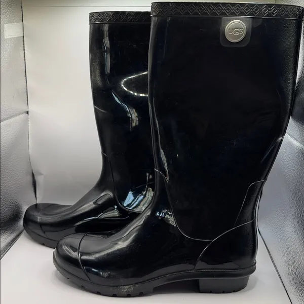 UGG Shaye Gloss Tall Rain Boots Black Waterproof Rubber Boot Size 8 - Image 7