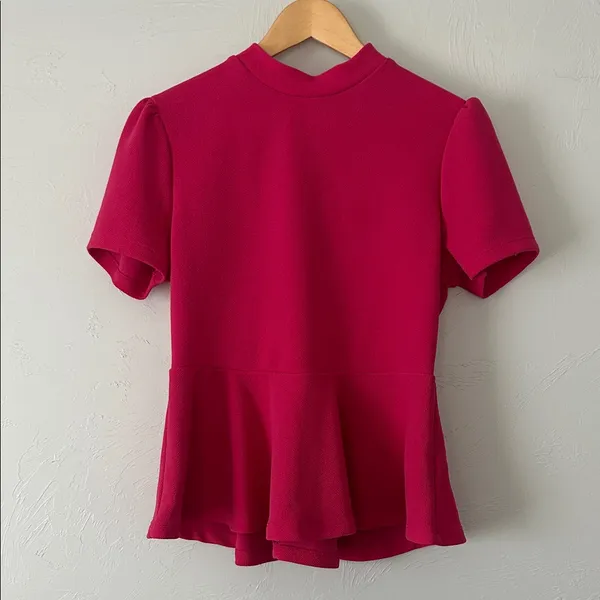 SheIn Short Sleeve Peplum Top - Raspberry Pink - Image 2