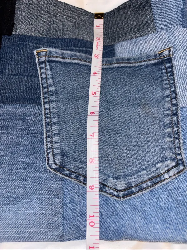 Denim Tote Bag Made Up Of All Different Swatches Of Denim Pocket On The Outside - Image 11