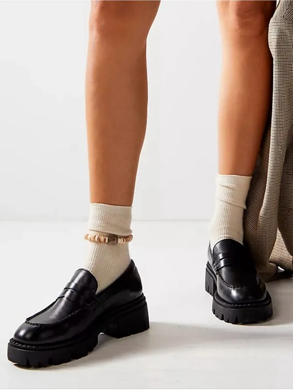 Free People Penny Loafers Size 37 Black Lyra Lug Sole Chunky Preppy Goth BTS - Image 2