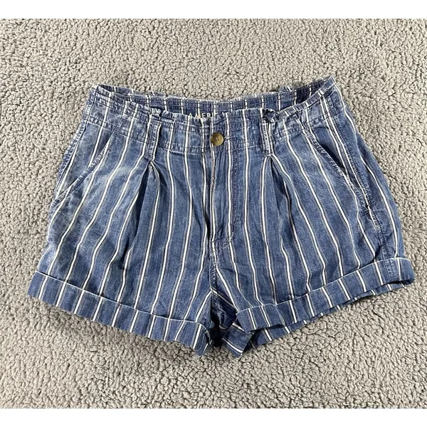American Eagle Shorts Women 6 Blue White Striped‎ Pleated Paperbag Waist Boho - Image 3