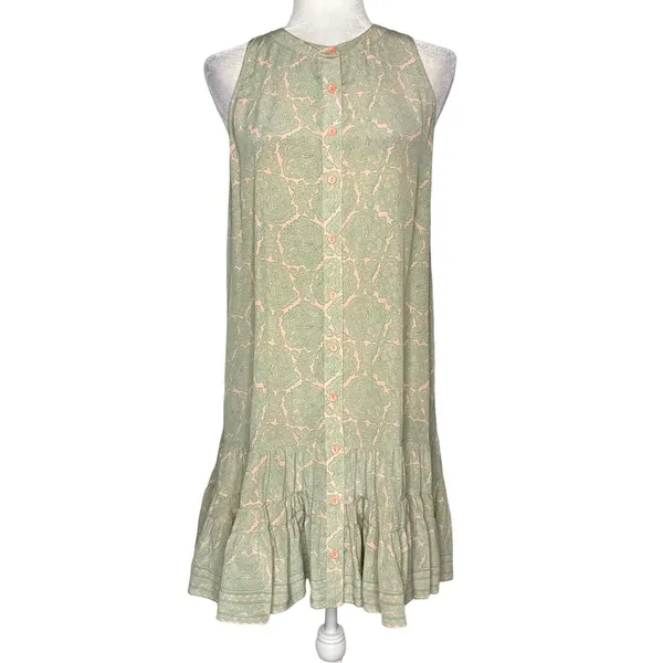 JOIE 100% Silk M Ruffle-Hem Shift Dress Paisley Button Front High Neck Sundress - Image 3