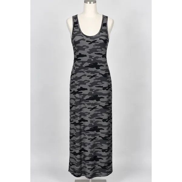 Peyton Jensen Evereve Camo Sleeveless Maxi Tank Dress Grey Black XL NEW Tags - Image 2