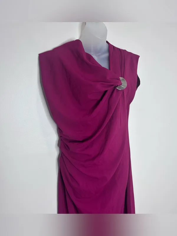 Zara Draped Fuchsia pink Midi Dress Silver Ring sleeveless size XL vacation - Image 2