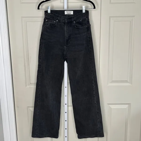Reformation High Rise Wide Leg Jeans Washed Grey Black Size 24 A31 - Image 3